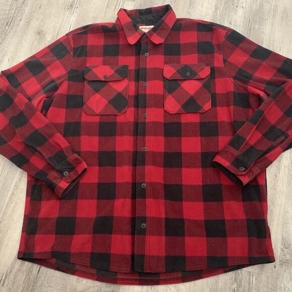 Wrangler Authentics Buffalo Plaid Fleece Shirt Mens XL Button Up Red Black Soft - Picture 1 of 6